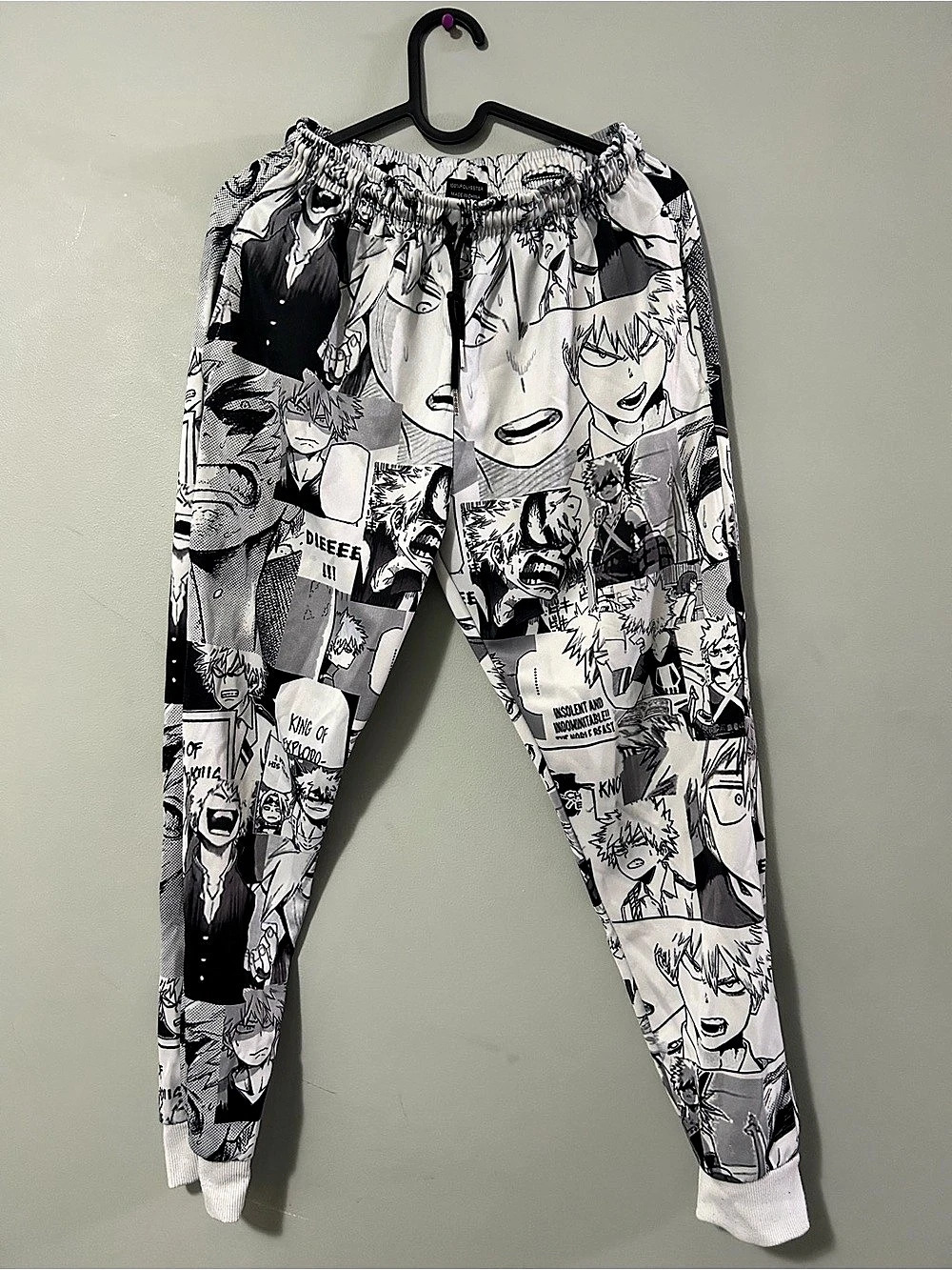 Manga Print Jogger Pants in White & Black